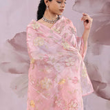 Pearl Pink Organza Saree With Embroidery