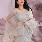 Gray Organza Tissue Saree With Scallop Border