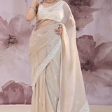 Warm Grey Organza Saree With Embroidery