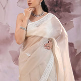 Warm Grey Organza Saree With Embroidery