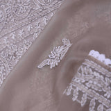 Warm Grey Organza Saree With Embroidery