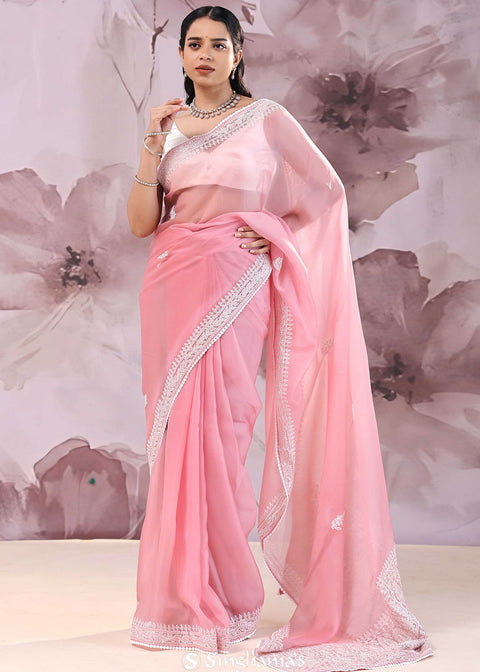 <img> Wild Orchid Organza Saree With Embroidery