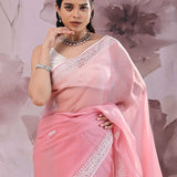 Wild Orchid Organza Saree With Embroidery