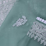 Greyish Turquoise Organza Saree With Embroidery