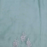 Greyish Turquoise Organza Saree With Embroidery