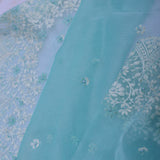 Glacier Blue Organza Tissue Saree With Scallop Border