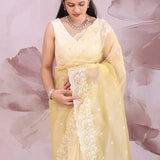 Dark Beige Organza Tissue Saree With Scallop Border