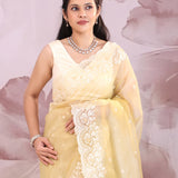Dark Beige Organza Tissue Saree With Scallop Border