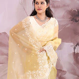 Dark Beige Organza Tissue Saree With Scallop Border