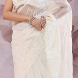 Pearl White Organza Saree With Scallop Border