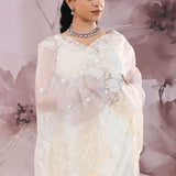 Pearl White Organza Saree With Scallop Border