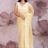 Light French Beige Organza Tissue Saree With Scallop Border