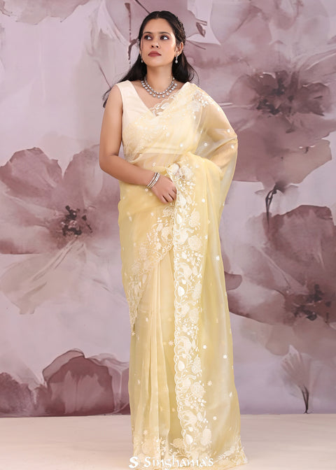 <img>  Organza Tissue Saree With Scallop Border