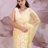 Light French Beige Organza Tissue Saree With Scallop Border