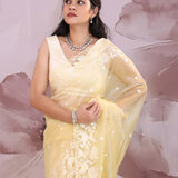 Light French Beige Organza Tissue Saree With Scallop Border