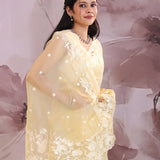 Light French Beige Organza Tissue Saree With Scallop Border