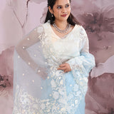 Powder Blue Organza Tissue Saree With Scallop Border