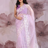 Mauve Purple Organza Tissue Saree With Scallop Border