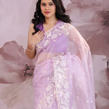 Mauve Purple Organza Tissue Saree With Scallop Border