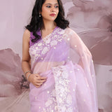 Mauve Purple Organza Tissue Saree With Scallop Border