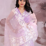 Mauve Purple Organza Tissue Saree With Scallop Border