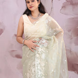 Pale Light Green Organza Tissue Saree With Scallop Border