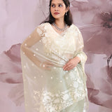 Pale Light Green Organza Tissue Saree With Scallop Border