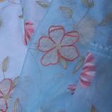 Dark Pastel Blue Organza Tissue Saree With Floral Embroidery