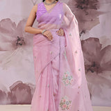 Lavender Pink Organza Saree With Petit Embroidery