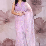 Mauve Purple Organza Saree With Embroidery Work