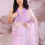 Mauve Purple Organza Saree With Embroidery Work