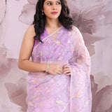 Mauve Purple Organza Saree With Embroidery Work