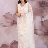 Off-White Organza Saree With Embroidery Work