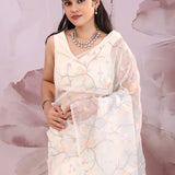 Off-White Organza Saree With Embroidery Work
