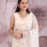 Off-White Organza Saree With Embroidery Work