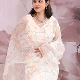 Off-White Organza Saree With Embroidery Work