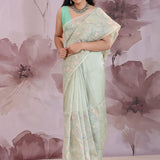 Pastel Green Organza Saree With Embroidery Work