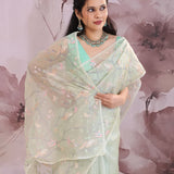 Pastel Green Organza Saree With Embroidery Work