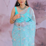 Sky Blue Organza Saree With Embroidery Work