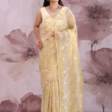 Ecru Beige Organza Saree With Embroidery Work