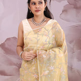 Ecru Beige Organza Saree With Embroidery Work