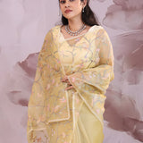 Ecru Beige Organza Saree With Embroidery Work