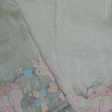 Soft Pista Green Organza Tissue Saree With Embroidery Work