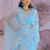 Sky Blue Organza Tissue Saree With Embroidery Work