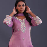 Pastel Purple Chinon Silk Pearl Work Sharara Set
