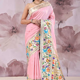 Light Rose Pink Saree With Paithani Border