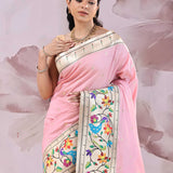 Light Rose Pink Saree With Paithani Border