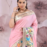 Light Rose Pink Saree With Paithani Border