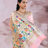 Light Rose Pink Saree With Paithani Border