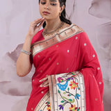 Red Saree With Paithani Border